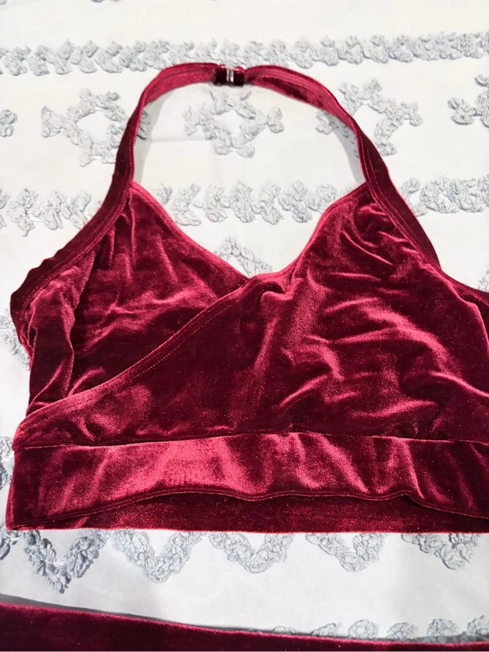 Weissman Burgundy Velvet Dance Costume Set MA Crossover Top & Ruched Skirt